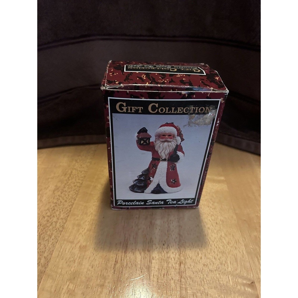 GIFT COLLECTION PORCELAIN SANTA CLAUS TEA LIGHT CANDLE HOLDER